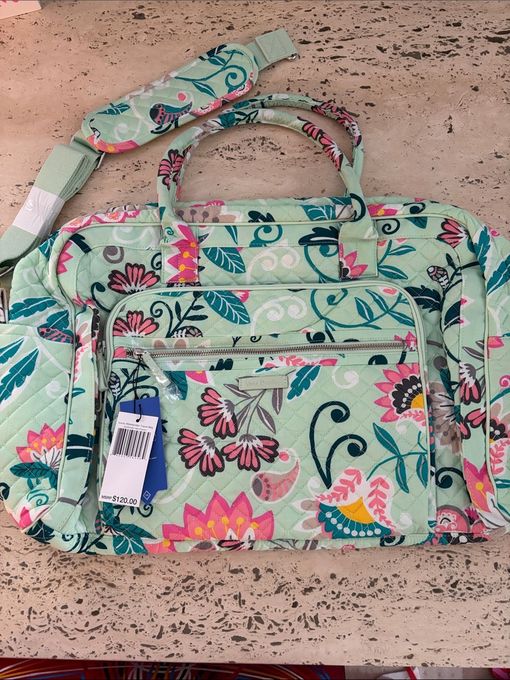 Vera Bradley Iconic Weekender Travel Bag Mint Flowers